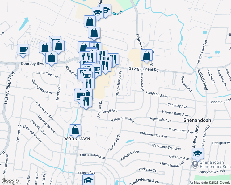 map of restaurants, bars, coffee shops, grocery stores, and more near 5410 Sleepy Hollow Drive in Baton Rouge