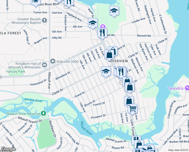 map of restaurants, bars, coffee shops, grocery stores, and more near 9075 5th Avenue in Jacksonville