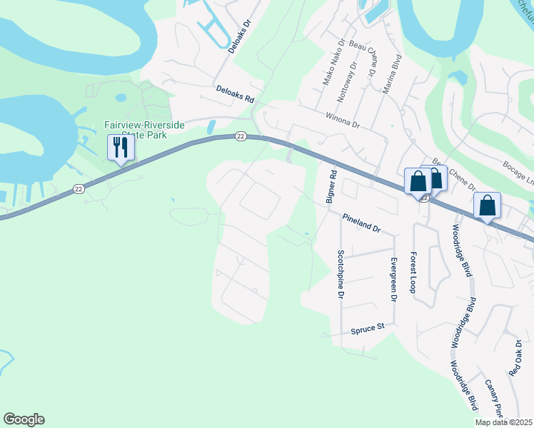 map of restaurants, bars, coffee shops, grocery stores, and more near 240 Chapel Loop in Mandeville