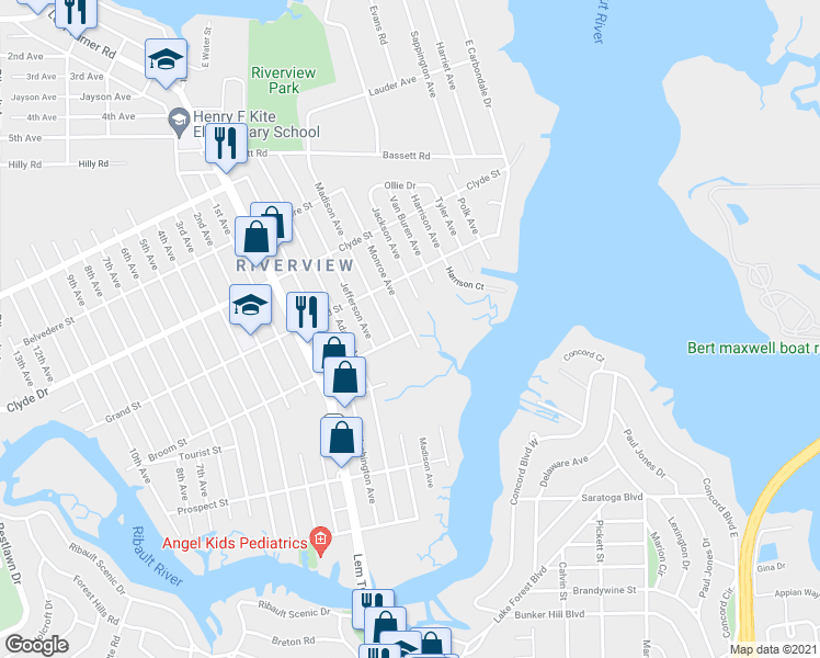 map of restaurants, bars, coffee shops, grocery stores, and more near 8901 Monroe Avenue in Jacksonville