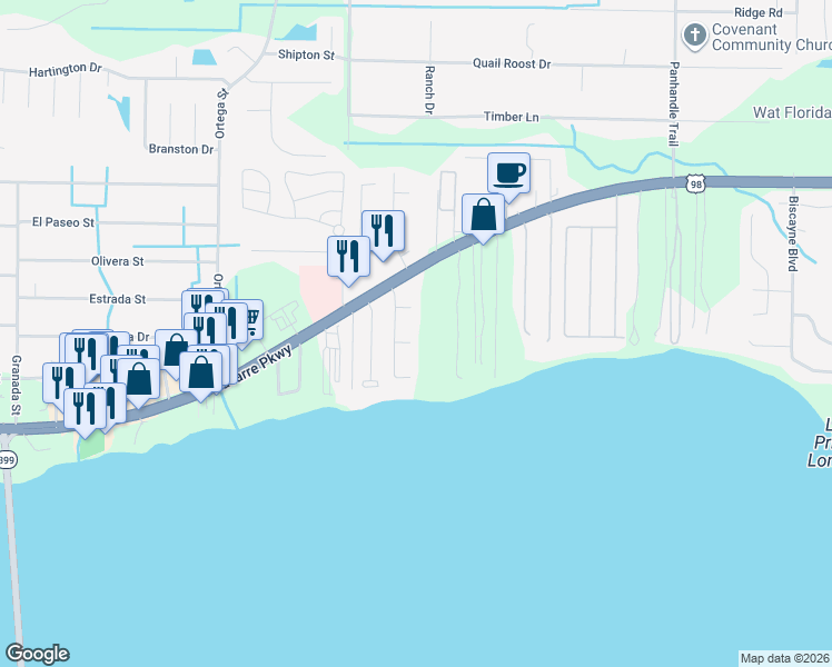 map of restaurants, bars, coffee shops, grocery stores, and more near 1936 Catamaran Drive in Navarre