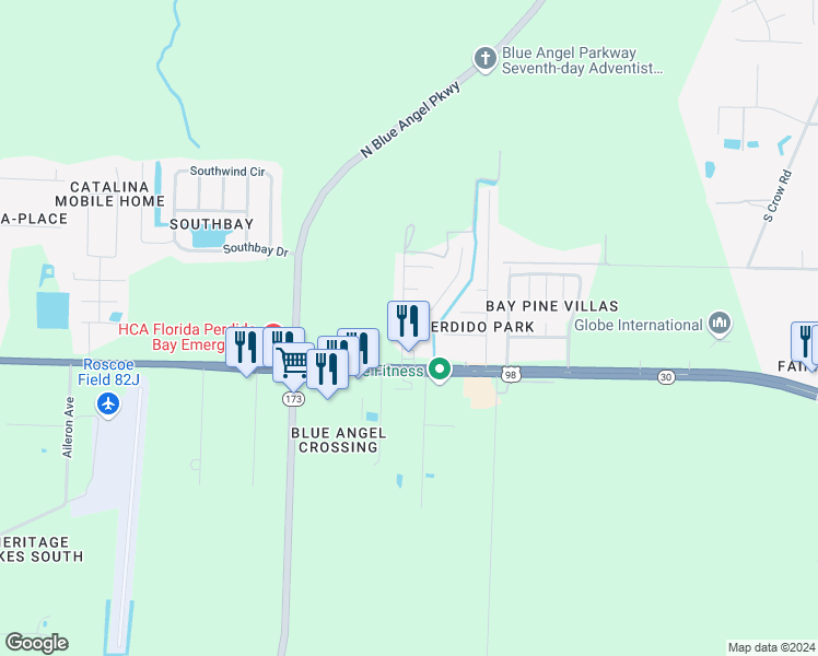map of restaurants, bars, coffee shops, grocery stores, and more near 540 Tampico Circle in Pensacola