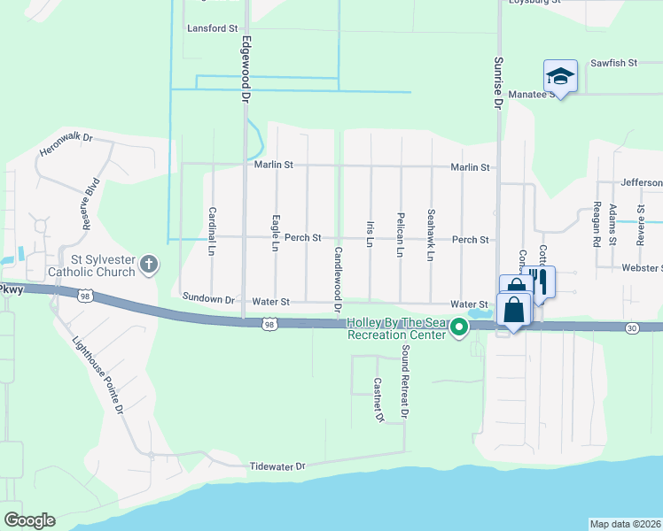 map of restaurants, bars, coffee shops, grocery stores, and more near 1849 Candlewood Drive in Navarre
