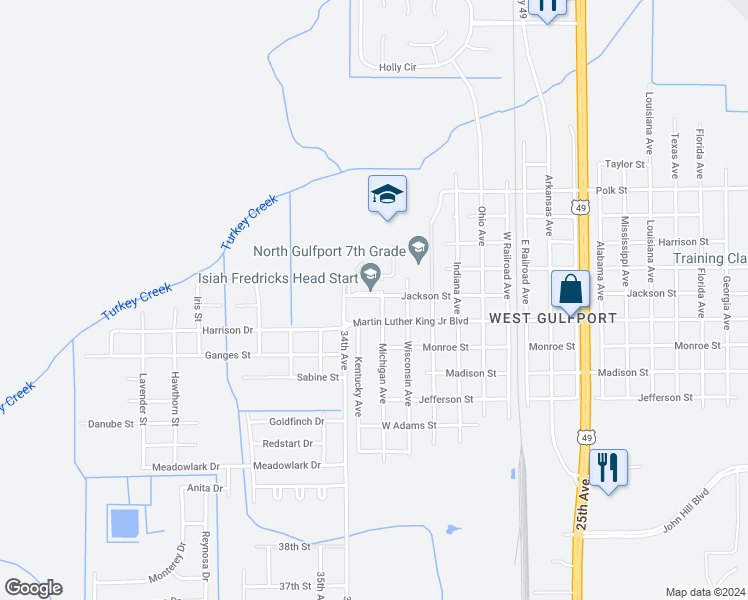 map of restaurants, bars, coffee shops, grocery stores, and more near 4611 Michigan Avenue in Gulfport