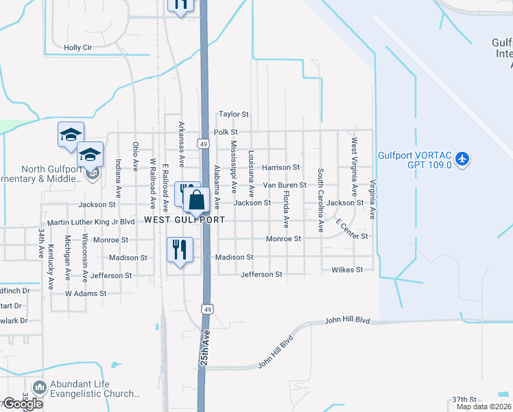 map of restaurants, bars, coffee shops, grocery stores, and more near 2101-2199 Jackson Street in Gulfport