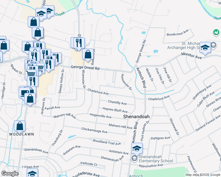 map of restaurants, bars, coffee shops, grocery stores, and more near 16414 Missionary Ridge Avenue in Baton Rouge