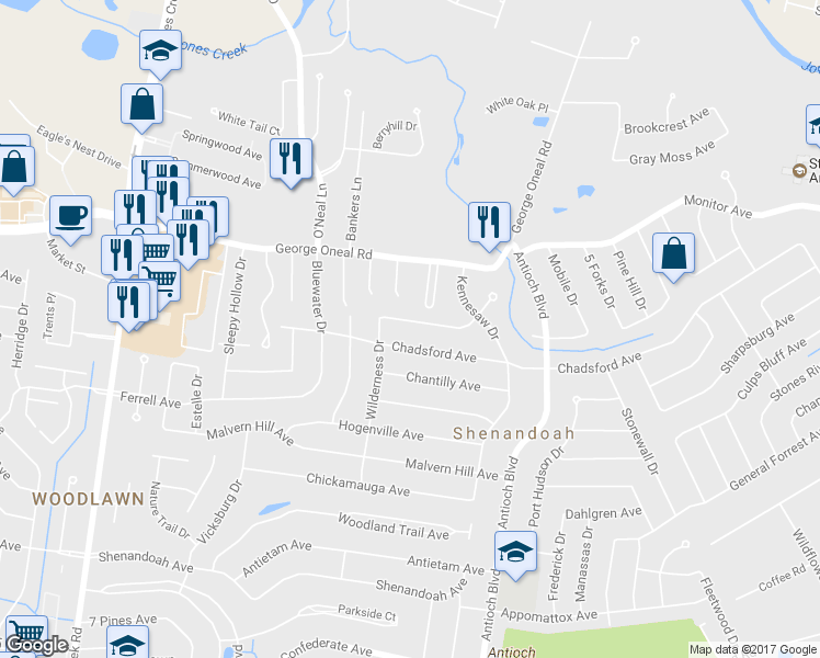 map of restaurants, bars, coffee shops, grocery stores, and more near 16414 Missionary Ridge Avenue in Baton Rouge