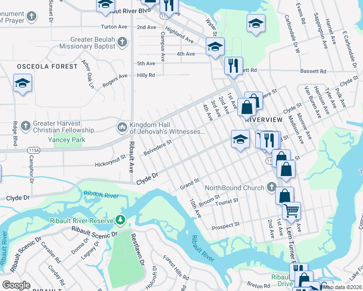 map of restaurants, bars, coffee shops, grocery stores, and more near 9130 8th Avenue in Jacksonville