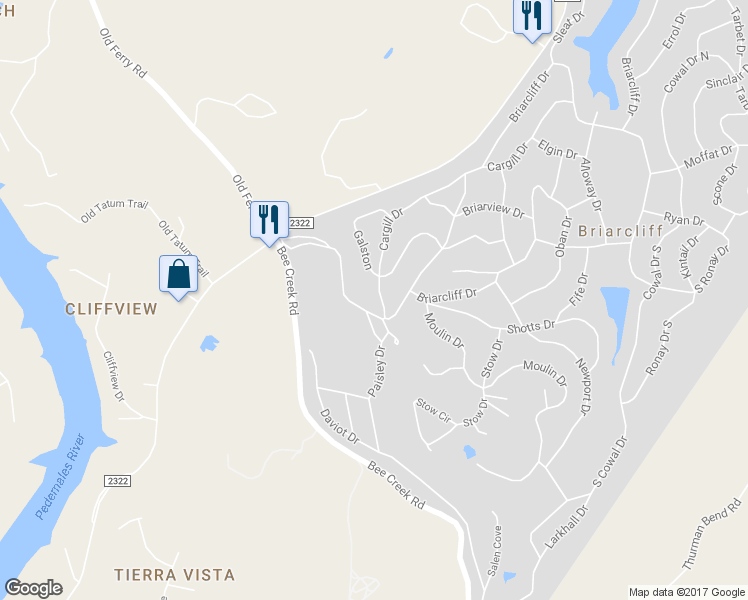 map of restaurants, bars, coffee shops, grocery stores, and more near 706 Cargill Drive in Briarcliff