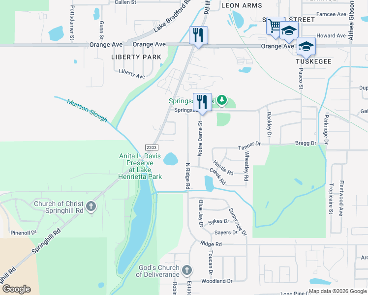 map of restaurants, bars, coffee shops, grocery stores, and more near 3206 North Ridge Road in Tallahassee