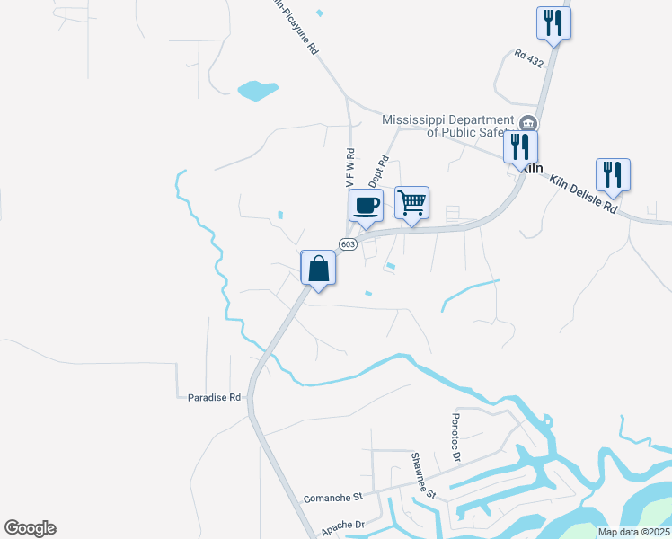 map of restaurants, bars, coffee shops, grocery stores, and more near 16265-16297 Highway 603 in Kiln
