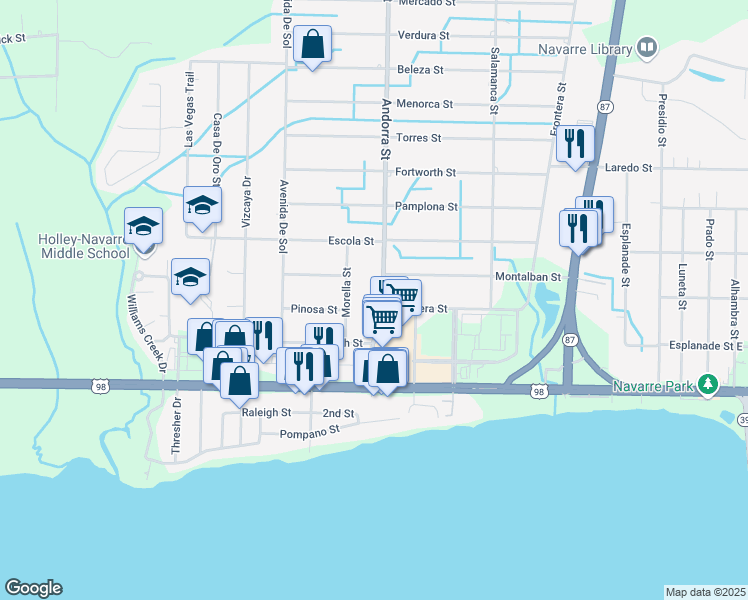 map of restaurants, bars, coffee shops, grocery stores, and more near 1949 Andorra Street in Navarre