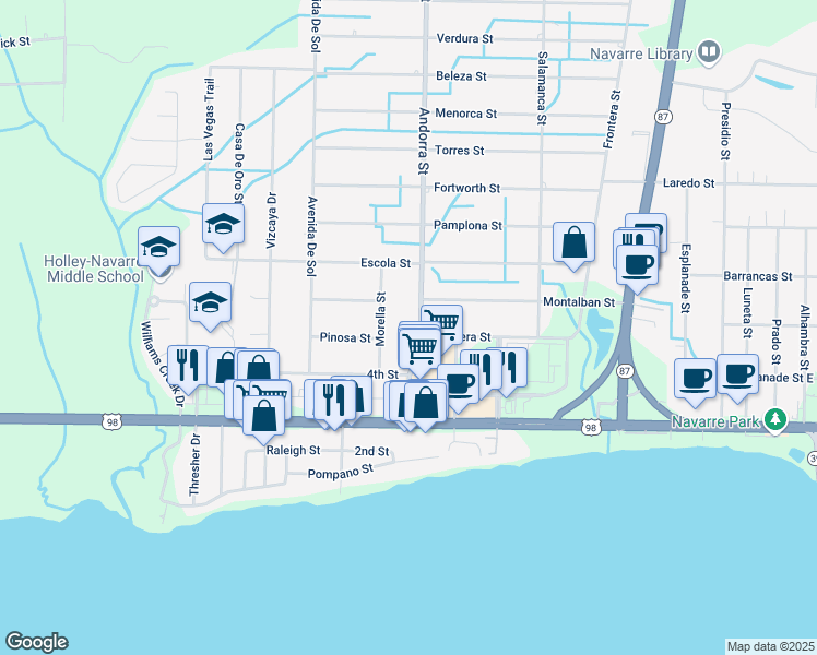 map of restaurants, bars, coffee shops, grocery stores, and more near 1941 Andorra Street in Navarre