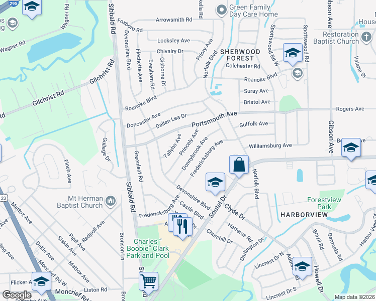 map of restaurants, bars, coffee shops, grocery stores, and more near 4968 Princely Avenue in Jacksonville