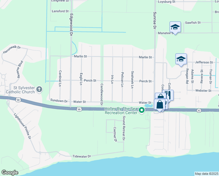 map of restaurants, bars, coffee shops, grocery stores, and more near 1855 Iris Lane in Navarre