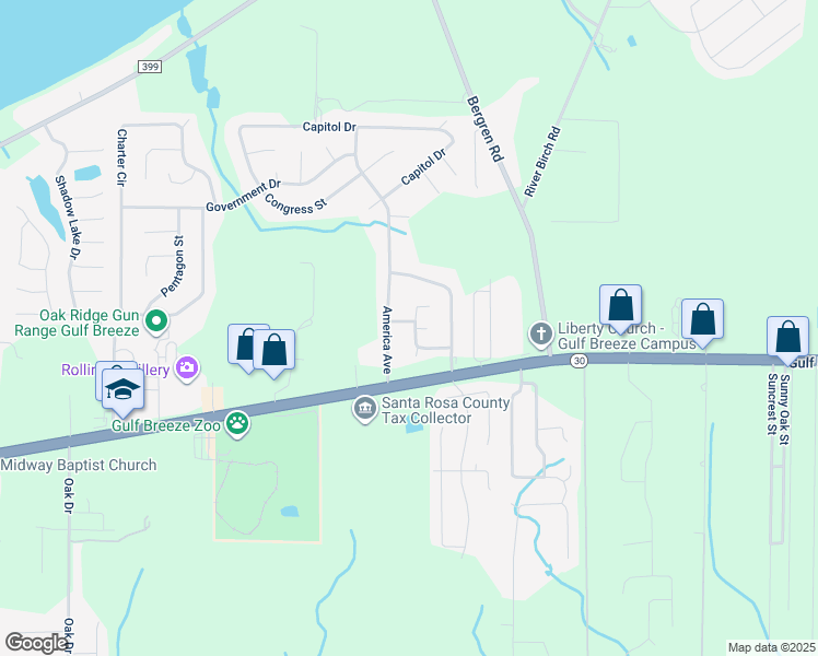 map of restaurants, bars, coffee shops, grocery stores, and more near 5881 Supreme Street in Gulf Breeze