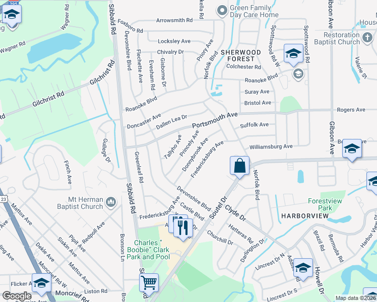map of restaurants, bars, coffee shops, grocery stores, and more near 4968 Princely Avenue in Jacksonville