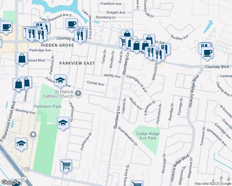 map of restaurants, bars, coffee shops, grocery stores, and more near 4942 Stumberg Lane in Baton Rouge