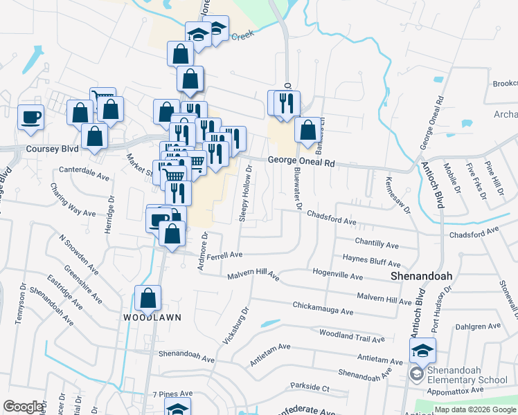 map of restaurants, bars, coffee shops, grocery stores, and more near 5158 Cumberland Cove Drive in Baton Rouge