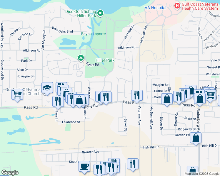 map of restaurants, bars, coffee shops, grocery stores, and more near 337 East Drive in Biloxi