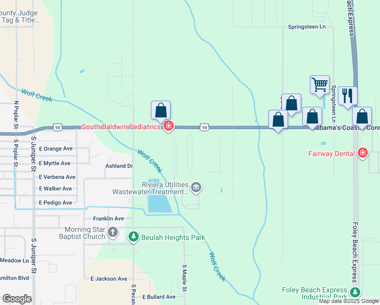 map of restaurants, bars, coffee shops, grocery stores, and more near 1114-1122 Cedar Grove in Foley