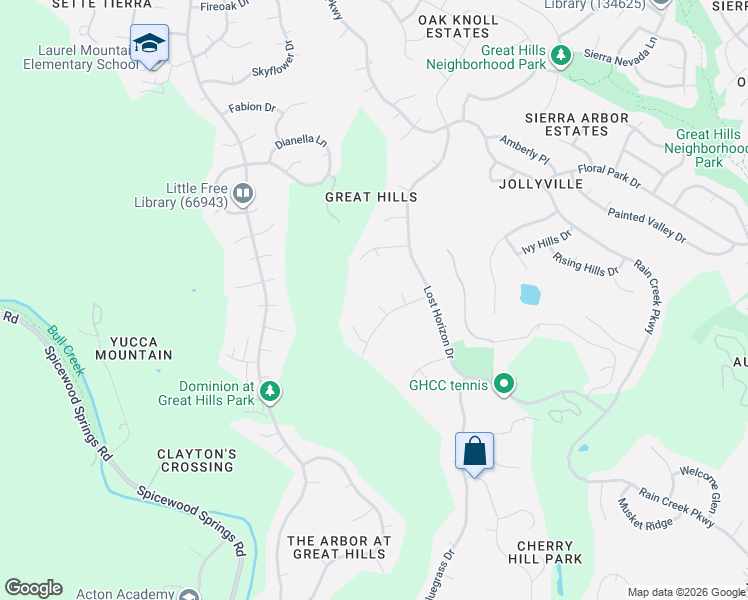 map of restaurants, bars, coffee shops, grocery stores, and more near 9706 Sophora Cove in Austin