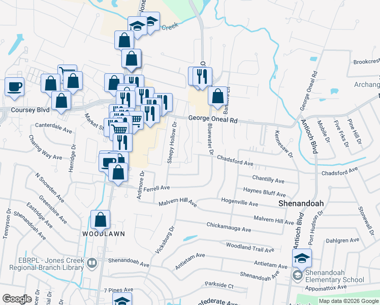map of restaurants, bars, coffee shops, grocery stores, and more near 5157 Cumberland Cove Drive in Baton Rouge