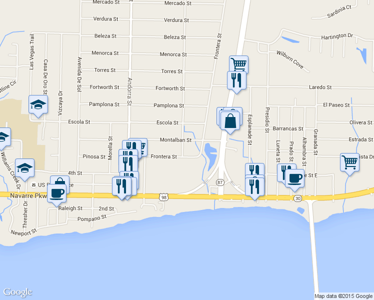 map of restaurants, bars, coffee shops, grocery stores, and more near 1946 Salamanca Street in Navarre
