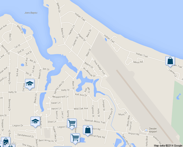 map of restaurants, bars, coffee shops, grocery stores, and more near 811 North Lakeside Drive in Destin