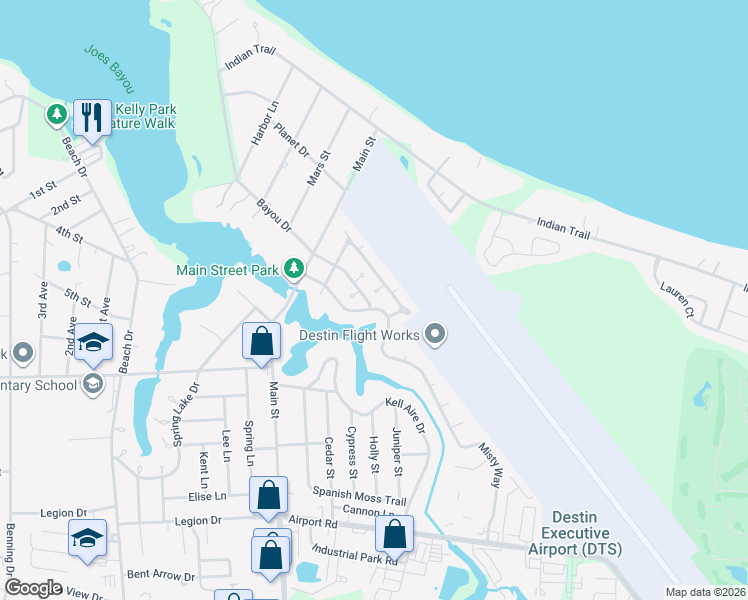 map of restaurants, bars, coffee shops, grocery stores, and more near 156 Bayou Drive in Destin