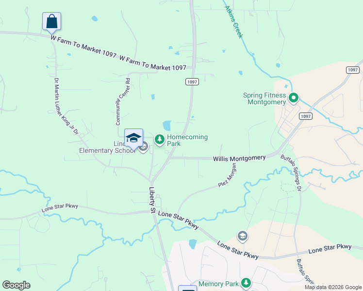 map of restaurants, bars, coffee shops, grocery stores, and more near 15330 Liberty Street in Montgomery