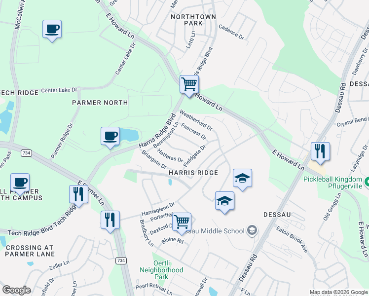 map of restaurants, bars, coffee shops, grocery stores, and more near 1200 Blue Fox Drive in Austin