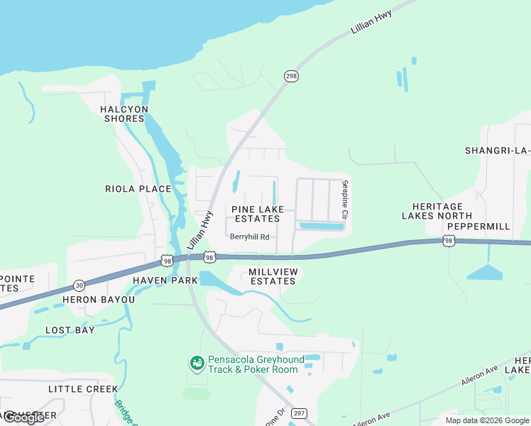 map of restaurants, bars, coffee shops, grocery stores, and more near 10700 Sawara Drive in Pensacola