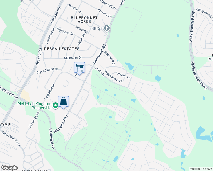 map of restaurants, bars, coffee shops, grocery stores, and more near 2501 Forgetmenot Lane in Pflugerville