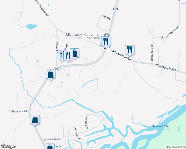 map of restaurants, bars, coffee shops, grocery stores, and more near 16051-16299 Slade Road in Kiln