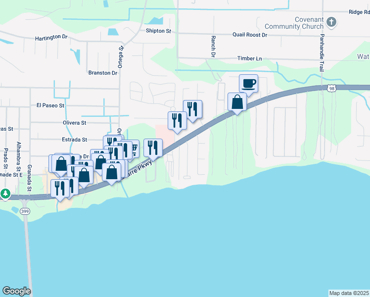 map of restaurants, bars, coffee shops, grocery stores, and more near 1961 Mooring Drive in Navarre