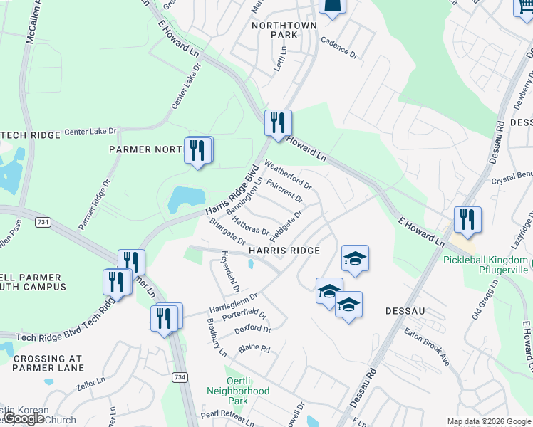 map of restaurants, bars, coffee shops, grocery stores, and more near 1200 Blue Fox Drive in Austin