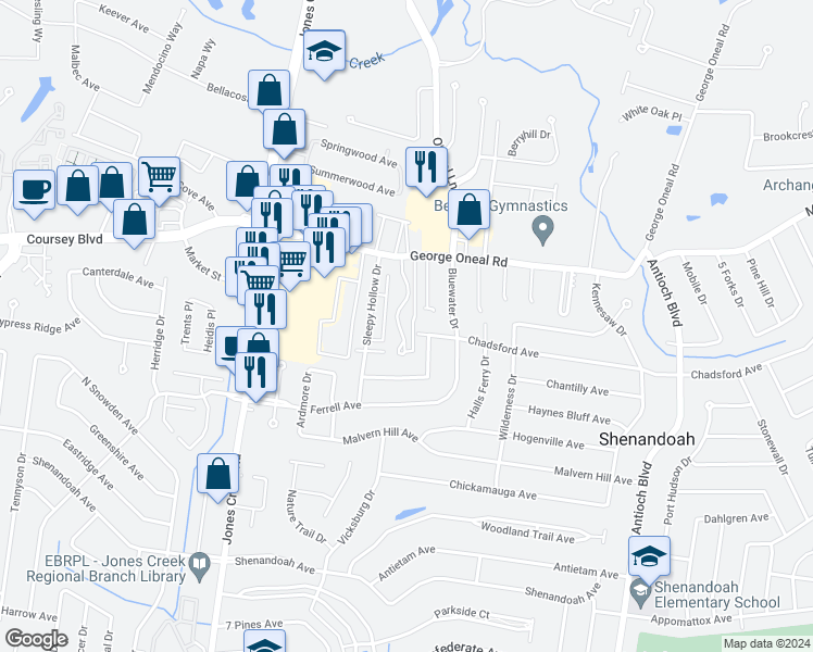 map of restaurants, bars, coffee shops, grocery stores, and more near 5147 Cumberland Cove Drive in Baton Rouge