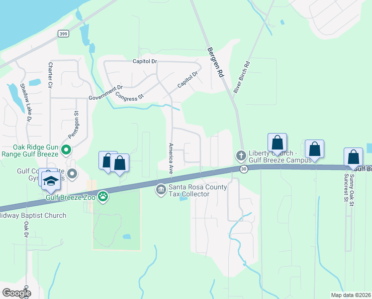 map of restaurants, bars, coffee shops, grocery stores, and more near 5881 Supreme Street in Gulf Breeze