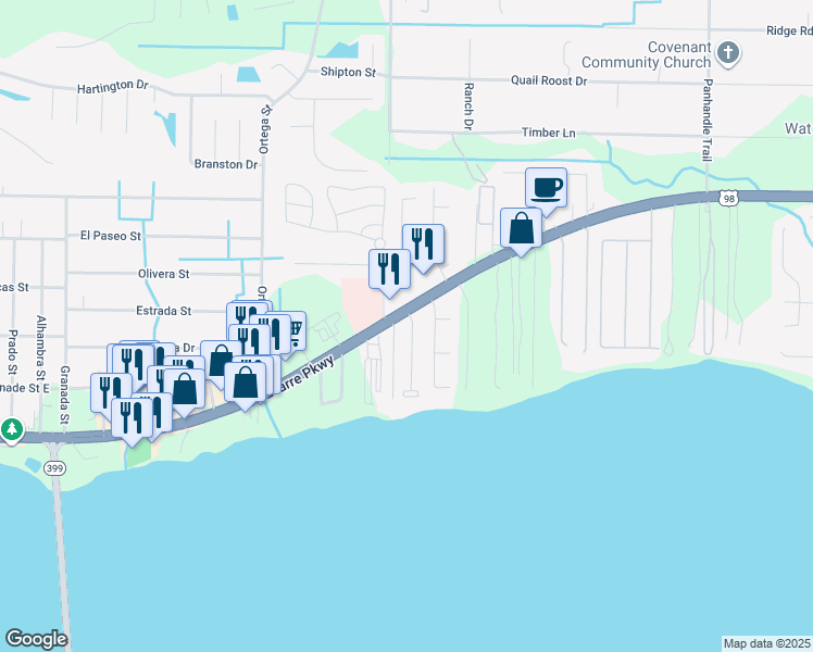 map of restaurants, bars, coffee shops, grocery stores, and more near 1965 Mooring Drive in Navarre
