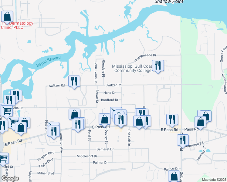 map of restaurants, bars, coffee shops, grocery stores, and more near 2029 Hand Drive in Gulfport