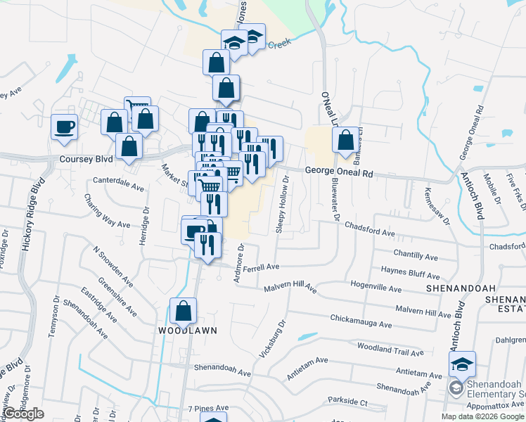 map of restaurants, bars, coffee shops, grocery stores, and more near 5410 Sleepy Hollow Drive in Baton Rouge