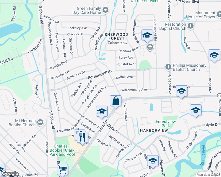 map of restaurants, bars, coffee shops, grocery stores, and more near 9114 Norfolk Boulevard in Jacksonville