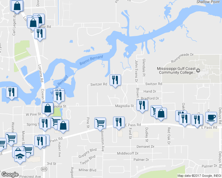 map of restaurants, bars, coffee shops, grocery stores, and more near 903 Park View Place in Gulfport
