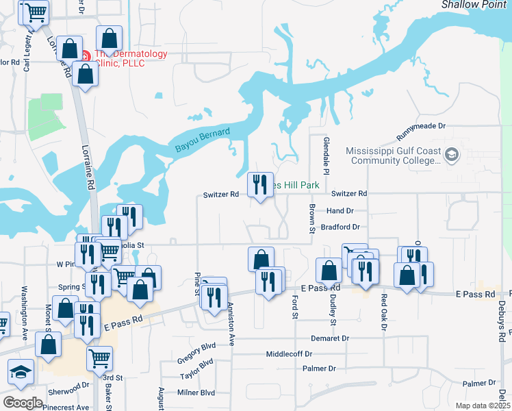 map of restaurants, bars, coffee shops, grocery stores, and more near 910 Park View Place in Gulfport