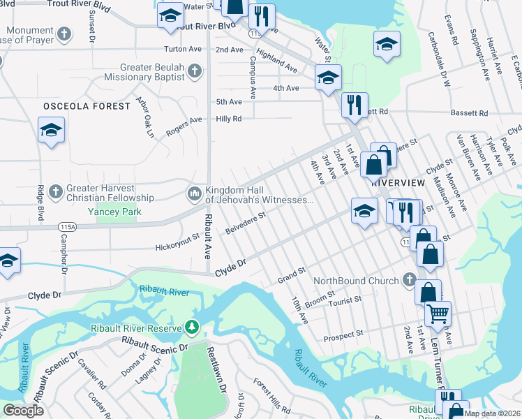map of restaurants, bars, coffee shops, grocery stores, and more near 9210 9th Avenue in Jacksonville