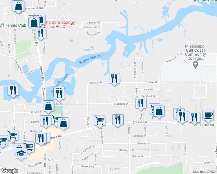 map of restaurants, bars, coffee shops, grocery stores, and more near 913 Park View Place in Gulfport