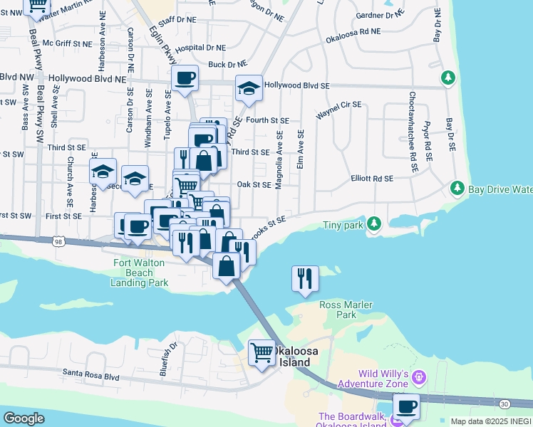 map of restaurants, bars, coffee shops, grocery stores, and more near 218 First Street Southeast in Fort Walton Beach