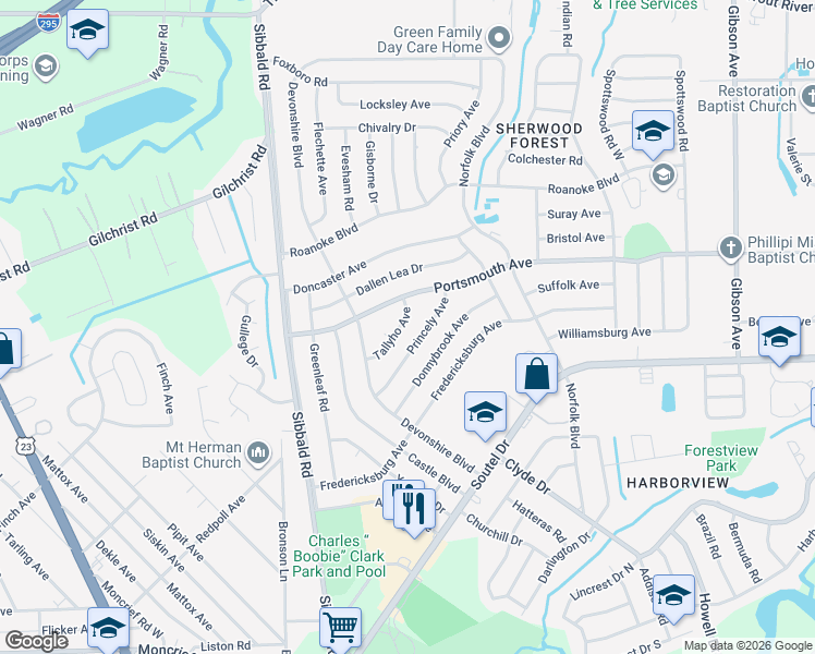 map of restaurants, bars, coffee shops, grocery stores, and more near 4968 Princely Avenue in Jacksonville