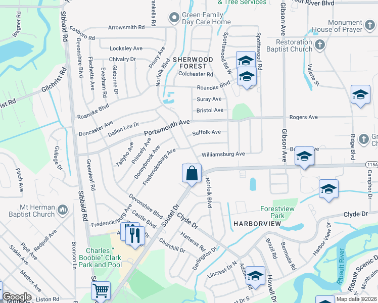 map of restaurants, bars, coffee shops, grocery stores, and more near 9114 Norfolk Boulevard in Jacksonville